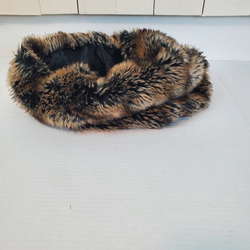 Vegan Faux Fur Infinity Scarf Brown Black